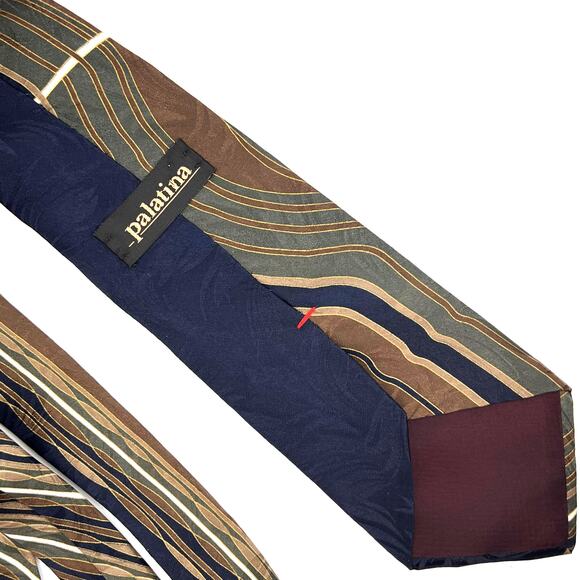Palantina - Men's Tie - Italian Silk Y2K Design - Blue Green Tan 56" Long - Picture 3 of 5